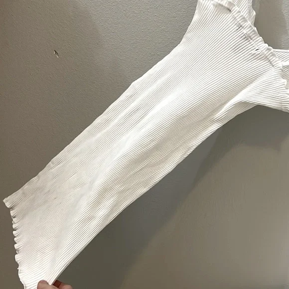 white summer button-up corduroy ribbed mini midi dress sz. medium - Picture 4 of 4